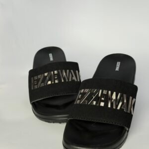 EZZEWAK Men's Suede Finish Sport Slides – Metallic Logo Cushion Sandals