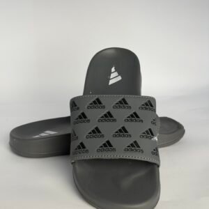 Men's Grey All-Over Printed Logo Sport Slides – Lightweight Cushioned Sandals