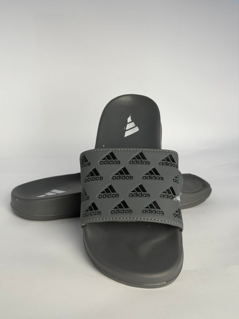 Men's Grey All-Over Printed Logo Sport Slides – Lightweight Cushioned Sandals