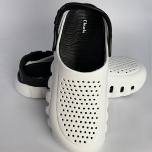 Chawla men's white ventilated clogs with black footbed and heel strap